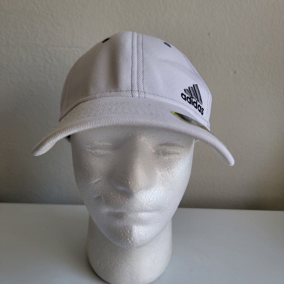 Adidas Climalite A-Flex Hat Small‎ Medium Adult White 3 Stripes Logo Golf Cap - Picture 1 of 9